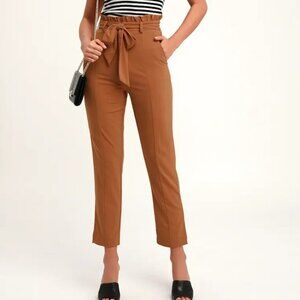 NWT: Lulus Set Your Goals Camel Brown Paper Bag Waist Pants